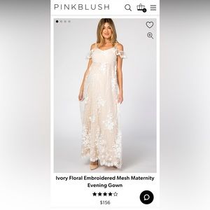 Ivory Floral Embroidered Mesh Maternity Evening Gown
